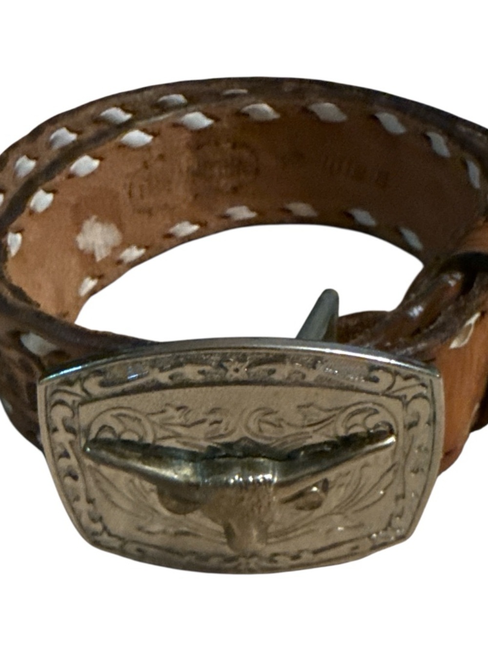 Nocona Brown Leather Western Kids Belt with Silver Longhorn Buckle Custom Lia